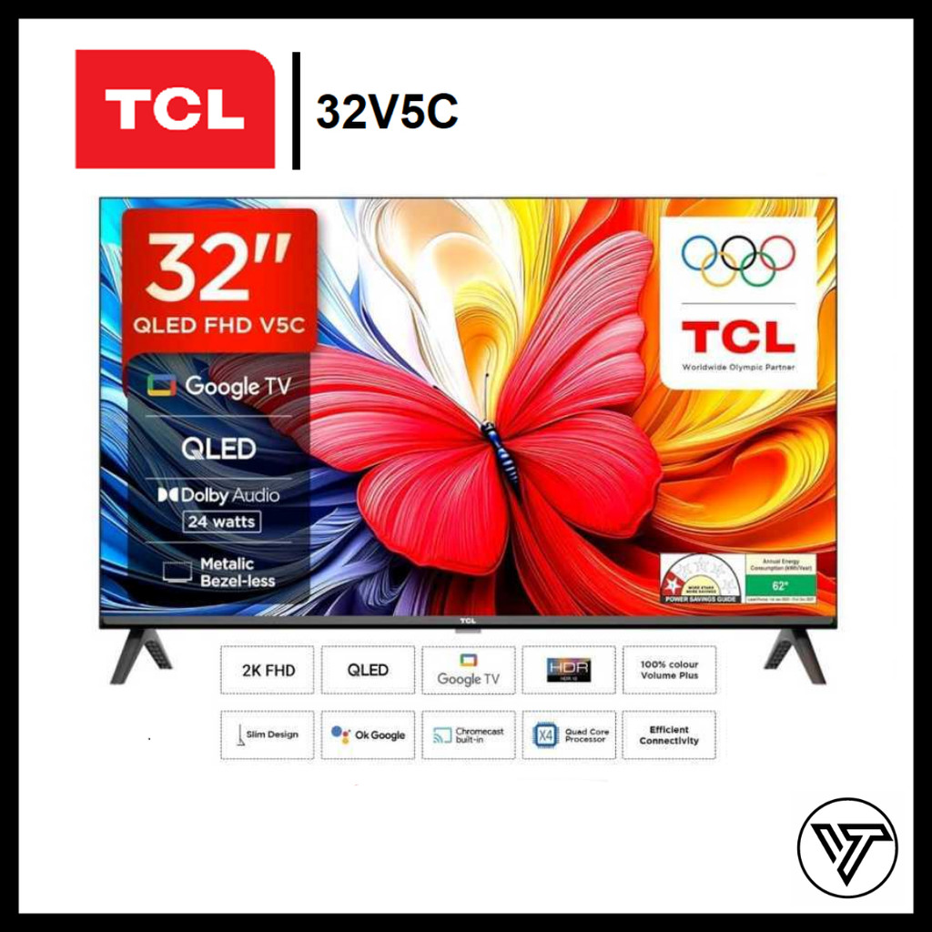 TCL 32V5C 32 Inch Ultimate QLED FHD Google TV HDR10 Dolby Audio Netflix YouTube Disney Plus Hotstar