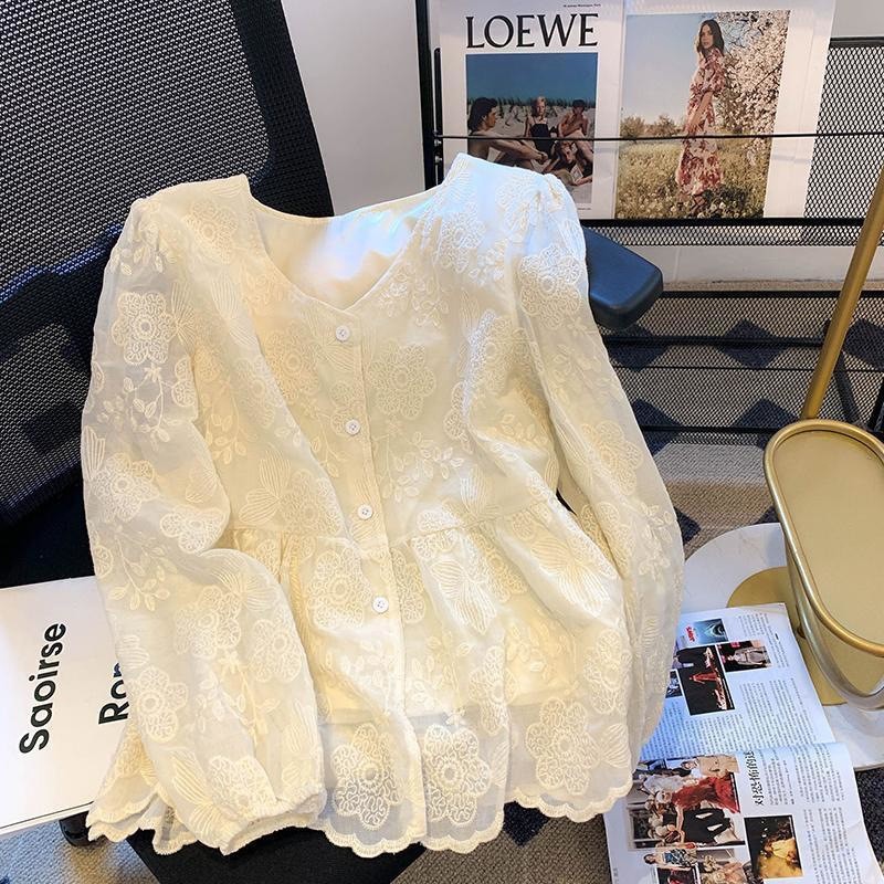 LUNARICA Blouse Atasan Lace Renda Baju Wanita Renda Baju Wanita kemeja renda