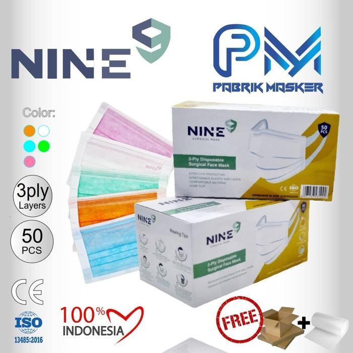 [Promo] MASKER NINE 3ply Medis Tali Lebar isi 50pcs - NINE Biru