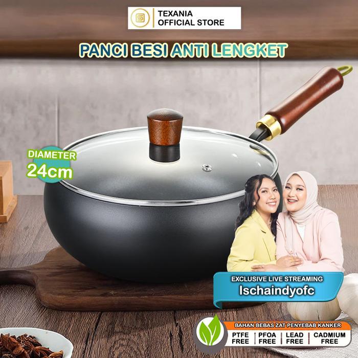 AA [EXCLUSIVE ISCHAINDYOFC PO NABUNG 20 HARI] TEXANIA Panci Besi Non-Coating Anti Lengket Gagang Kay
