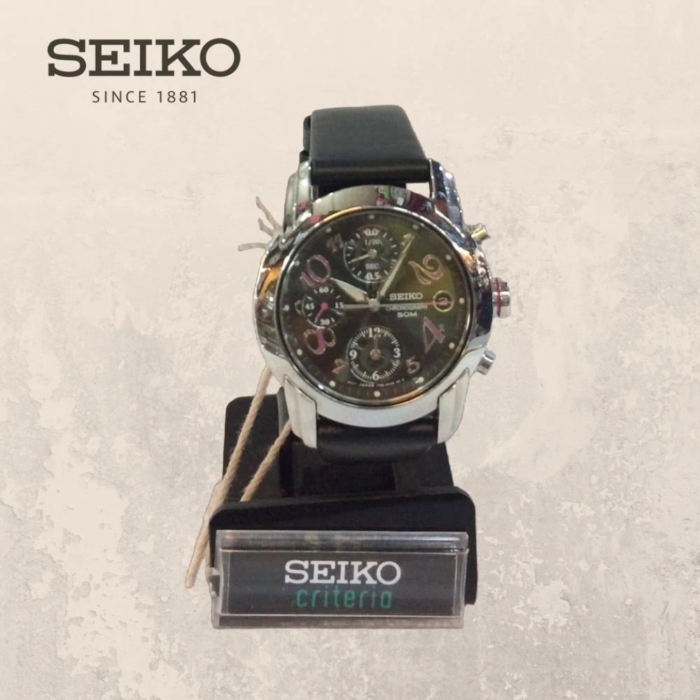 Seiko Criteria SND873 SND873P1 Black Chronograph 36 mm Rubber Strap Quartz Original Jam Tangan Wanit
