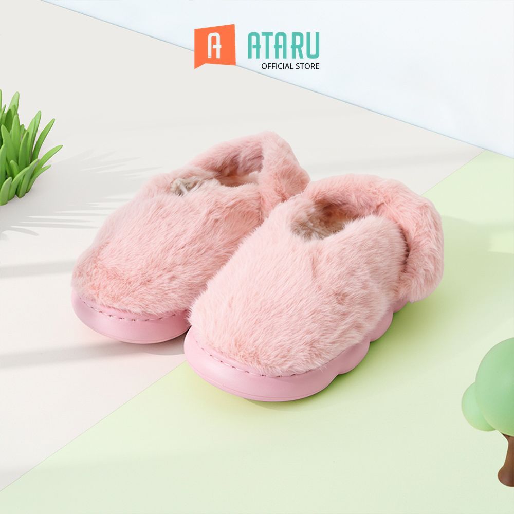 Ataru Ataru Sandal Rumah Mary Jane Fur - Pink Slipper Rumah Unisex Sendal Indoor Sandal Kamar Selop 