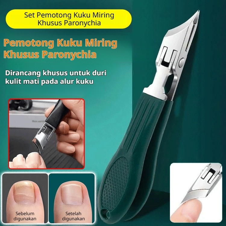 JUELREOU[Set pemotong kuku miring] Set pemotong kuku miring paronychia/set alat pedikur kuku tebal/p