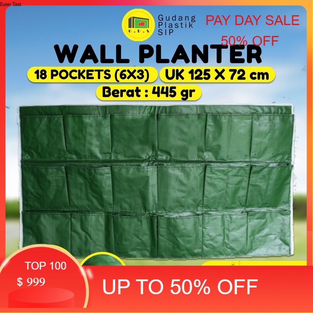 Wall Planter Bag 18 Kantong / Pot Dinding - Hijau / (Horizontal)
