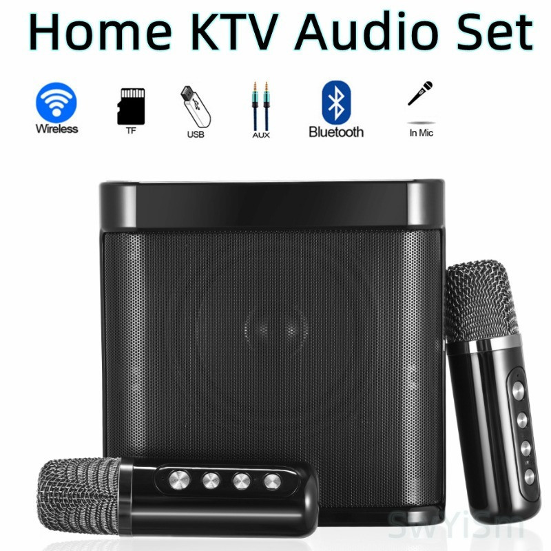 Speaker Bluetooth Karaoke Bluetooth Speaker 2 MIC HD Sound Quality 4.0 Inci/10W Karaoke Pesta Dengan
