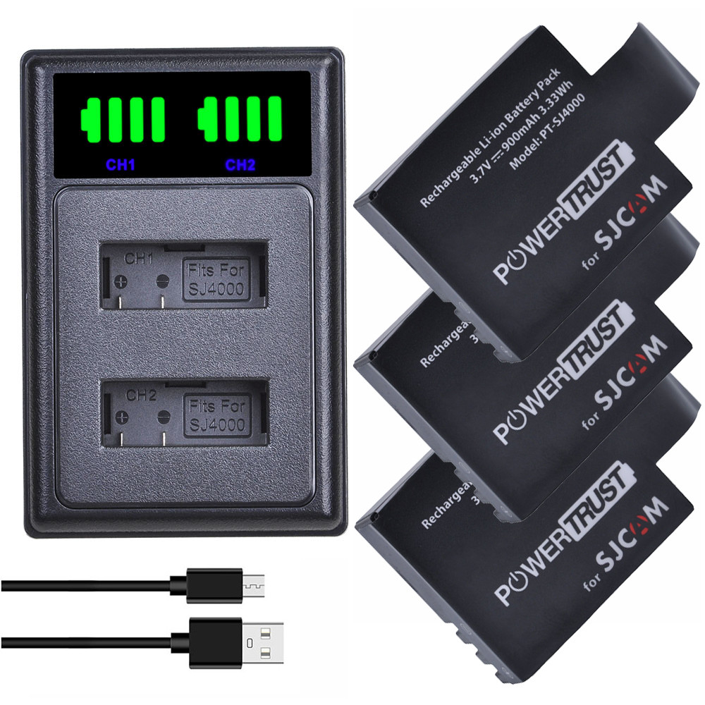 SJ4000 Battery / USB Dual Charger For SJCAM SJ4000 SJ5000 SJ6000 SJ8000 SJ9000 M10, AKASO EK7000,CAM