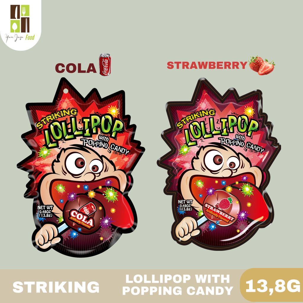 Striking Lollipop With Popping Candy 13,8g / Rasa Cola / Rasa Strawberry / Permen Pletak Pletok / Pe