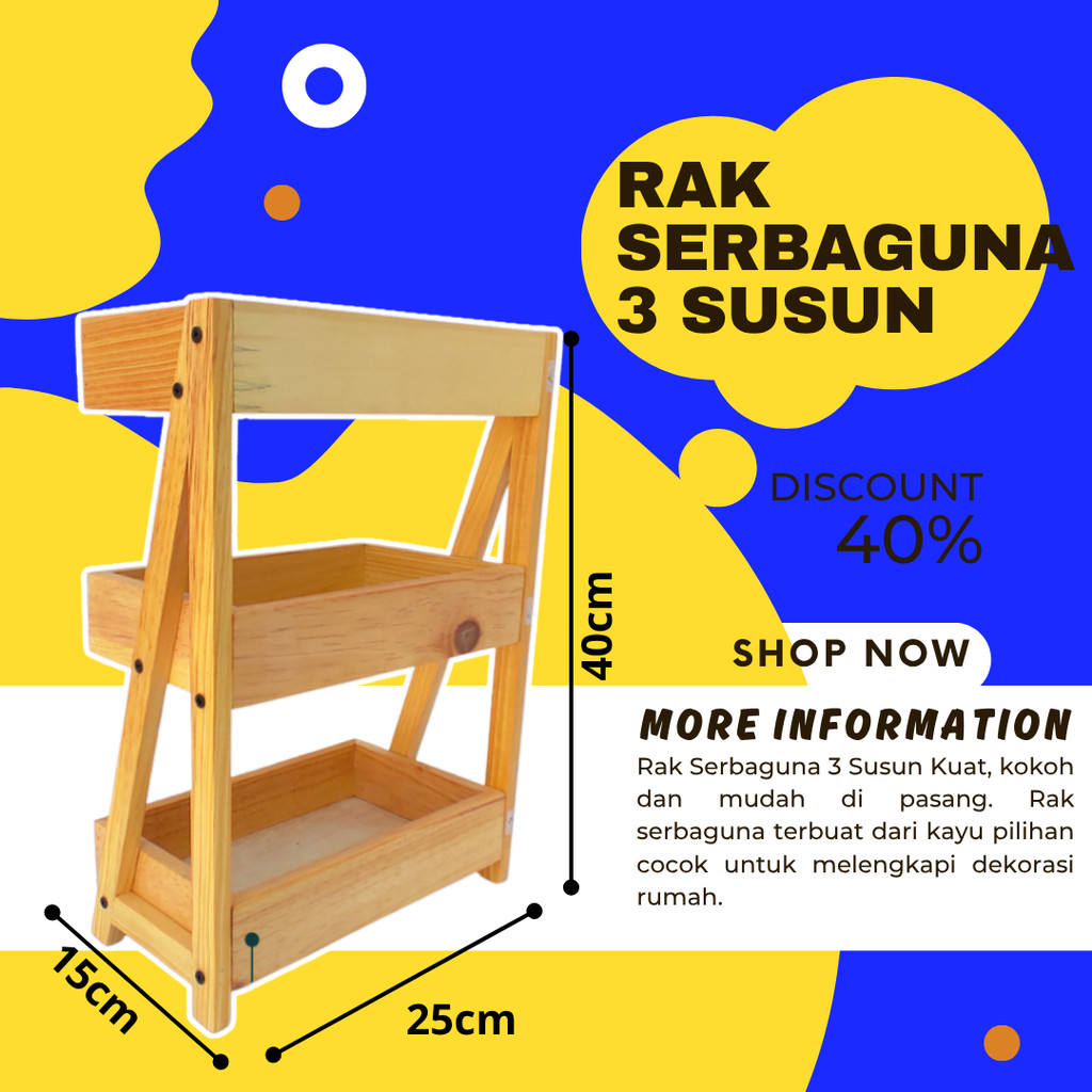 Rak bumbu dapur | rak serbaguna | rak portable | rak susun | rak susun 3 | rak kayu | rak estetik | 