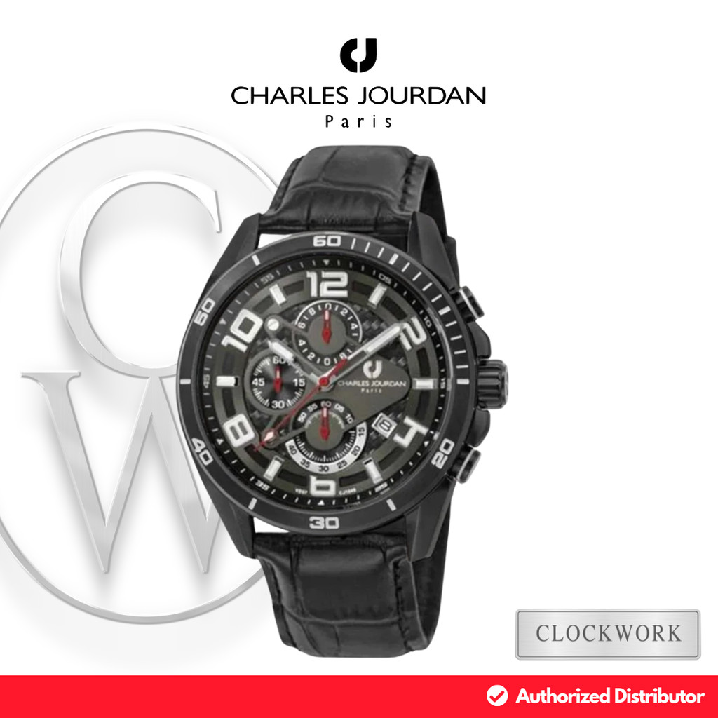 Jam Tangan Pria Charles Jourdan CJ1046-1735C Kulit Sporty Casual Hitam