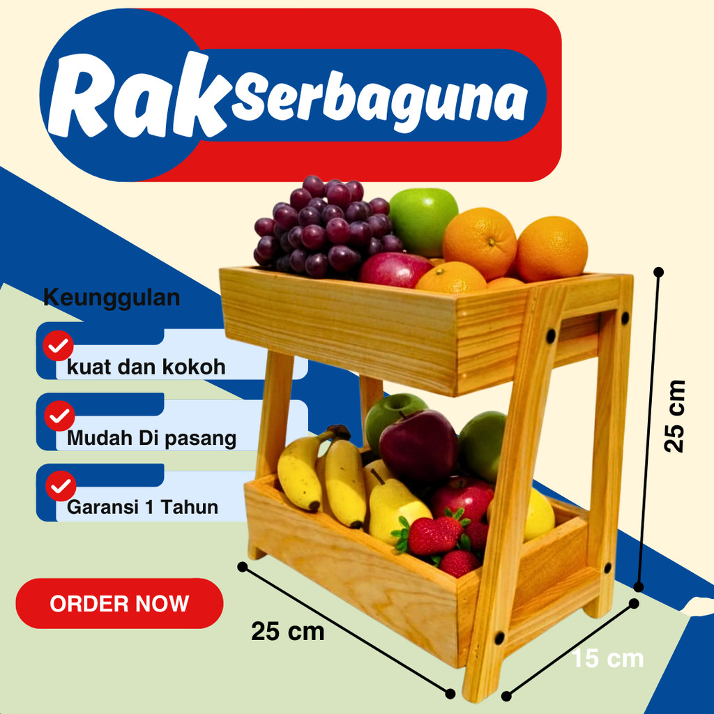 Rak Kayu Serbaguna Susun 2 Rak Skincare Rak Perkakas Minimalis