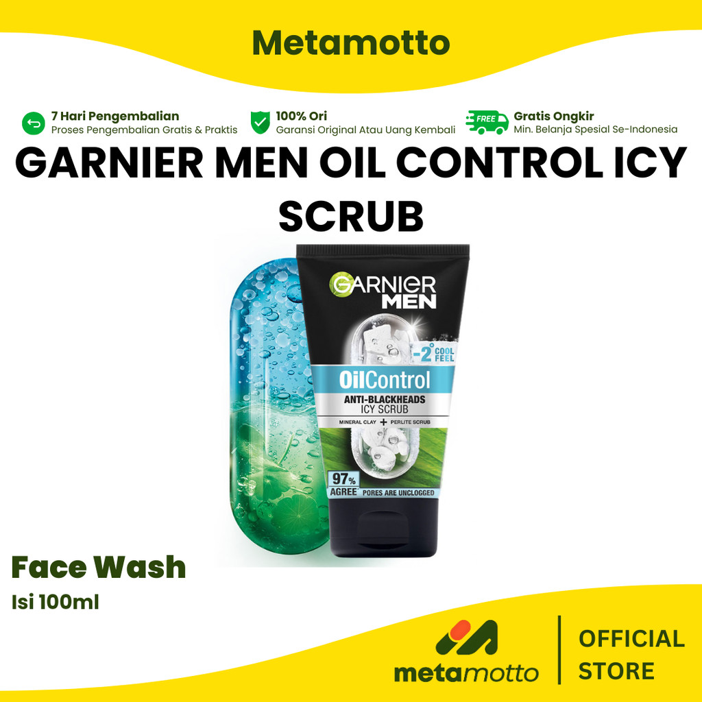 GARNIER Men Facial Wash Oil Control Icy Scrub Skincare 100ml Face Wash sabun cuci muka pria face was