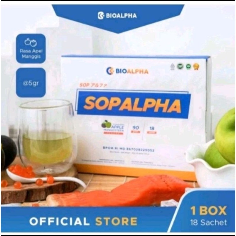 100% ASLI TERLARIS SOP ALPHA BIOBOOST 1 BOX ISI 18 SACHET RASA APEL MANGGIS OBAT DIABETES KESEHATAN 