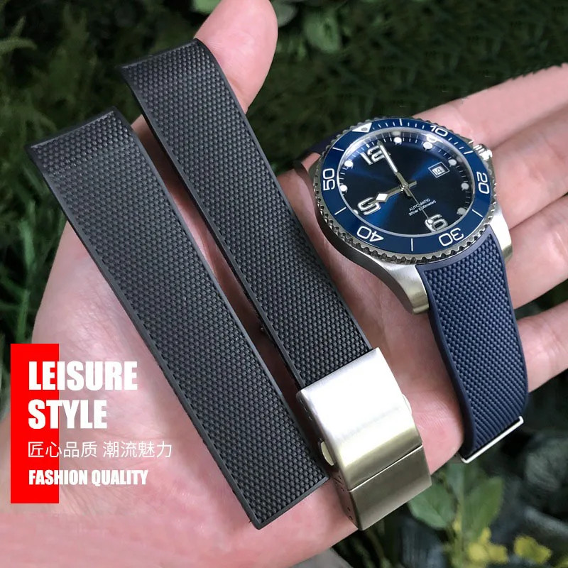 21mm Rubber Silicone Wat- Strap Waterproof Wat-band for Longines Strap for Conquest HydroConquest L3