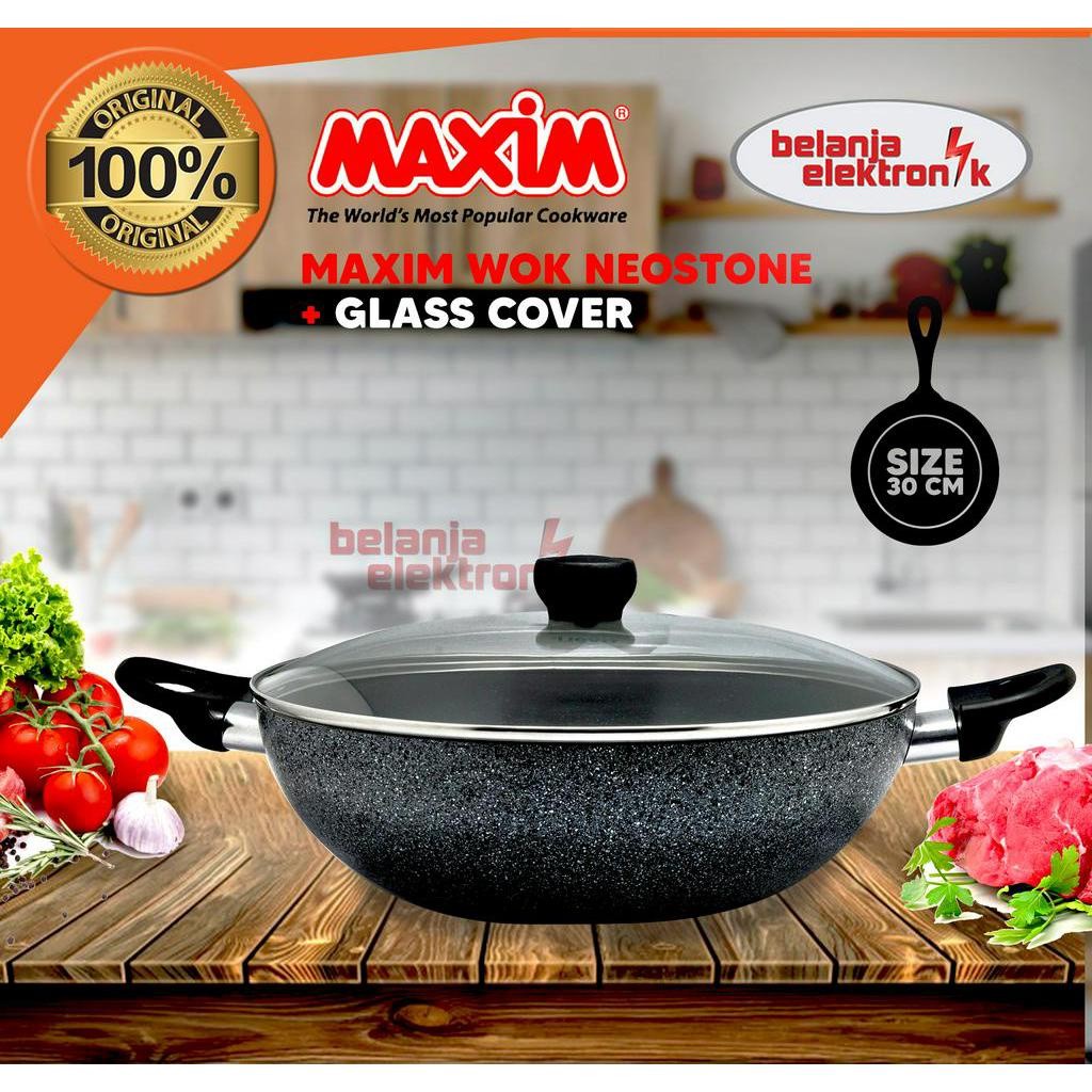 Wajan/Penggorengan MAXIM Wok NEOSTONE 30 cm Glass Cover