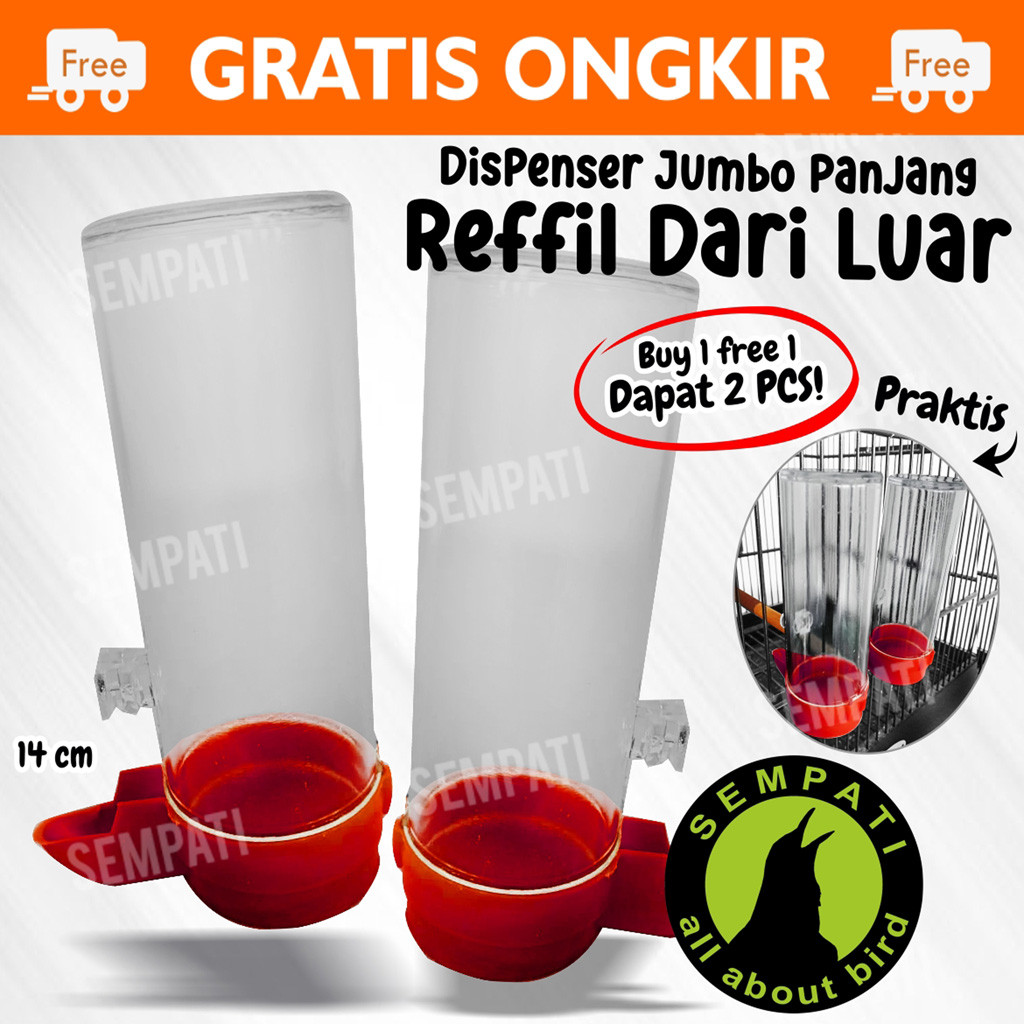 SEMPATI Dispenser Tabung Panjang Jumbo Pasang Di Luar Sangkar Cepuk Ternak Batre Kenari Dispenser 1 
