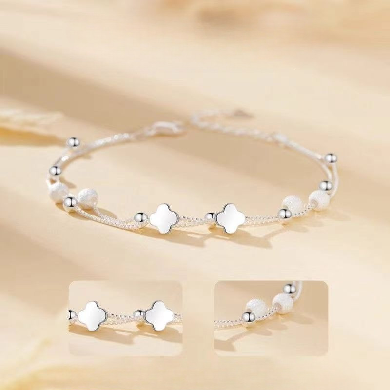 Gelang Semanggi Empat Daun Untuk Wanita, Manik-manik Buram, Perhiasan Semanggi, Perhiasan Khusus, Ha