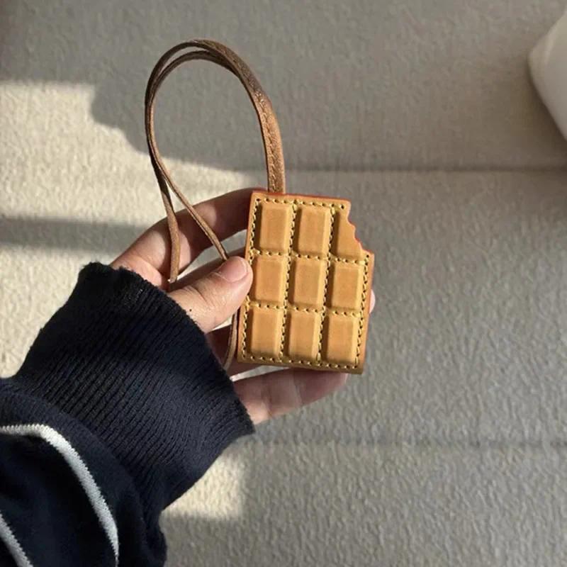 Genuine Leather Bag Charm For LV Handbag Chocolate Bag Pendant Keychain Decoration Holder Creative H