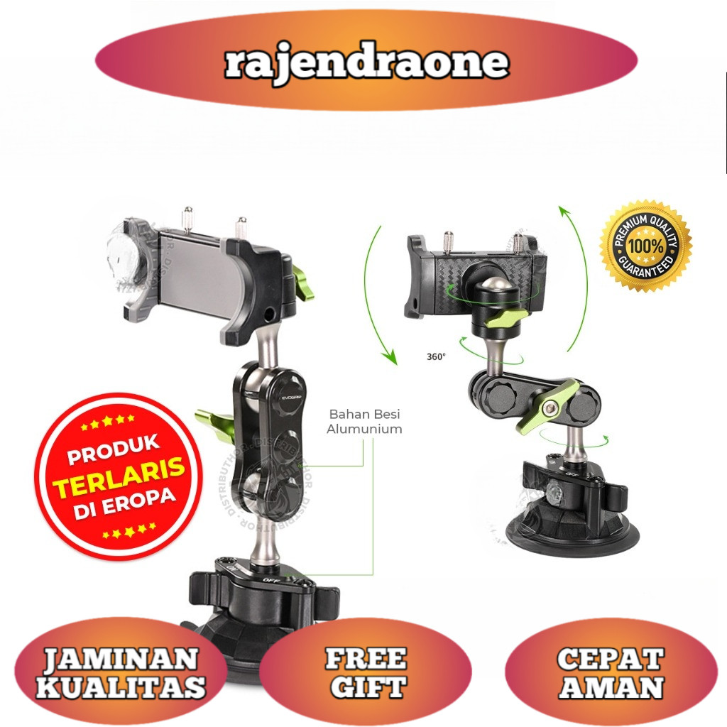 Evogrip CM100 Car Phone Holder Alumunium di Kaca Holder Hp Mobil Premium Full Besi Super Kuat EVOGRI