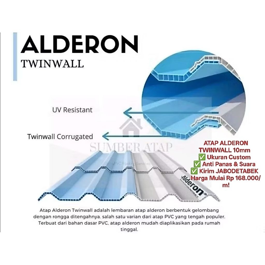 Atap UPVC Alderon Double layer 10mm || Ukuran Custom Panjang 3.5M - Jabodetabek