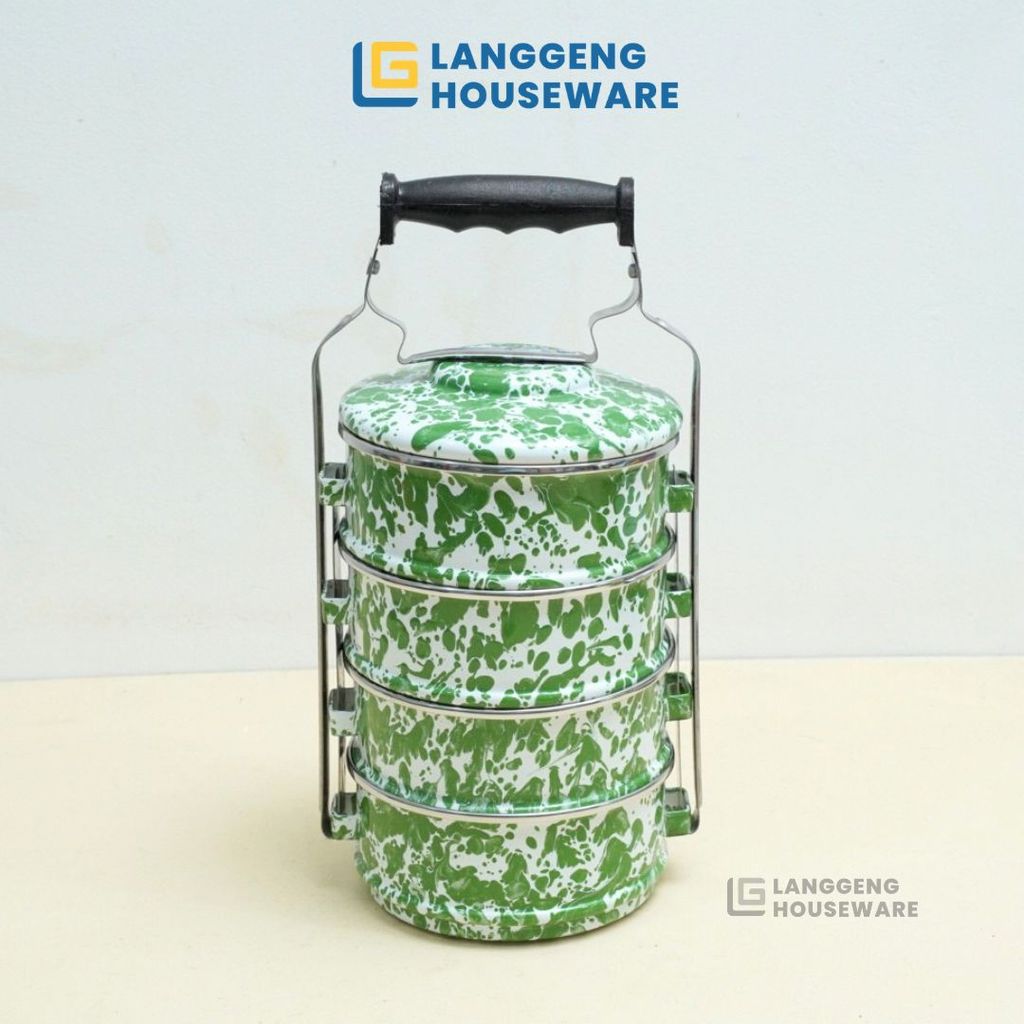 Rantang Enamel Blirik Hijau 14 cm Susun 4 Kedaung