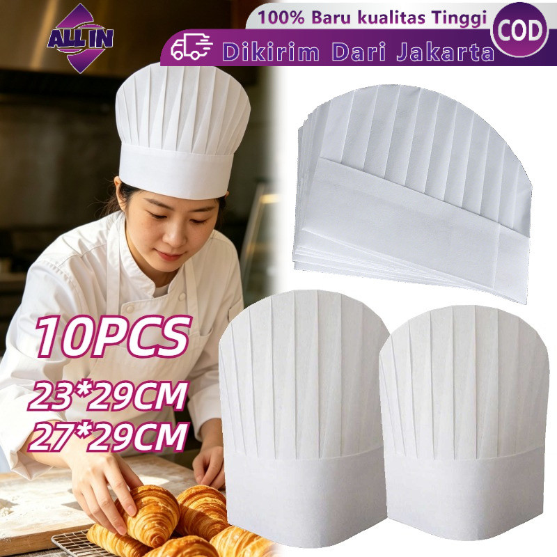 10PCS Topi Koki Kertas 29CM Topi Koki Chef Kertas Topi Chef Tinggi Topi Koki