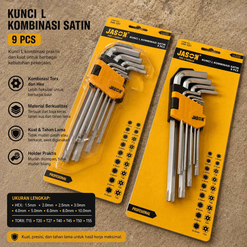 Sherlock Kunci L Set 9 Pcs mm (Panjang) / Kunci L Set / KUNCI L BINTANG SET PANJANG