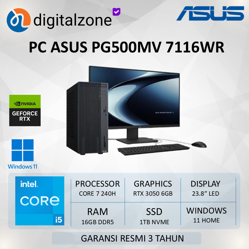 ASUS  PC DEKSTOP EXPERTCENTER PG500MV TKDN CORE 7 240H 16GB 1TBSSD RTX3050 6GB W11 23.8 MONITOR 3Yea