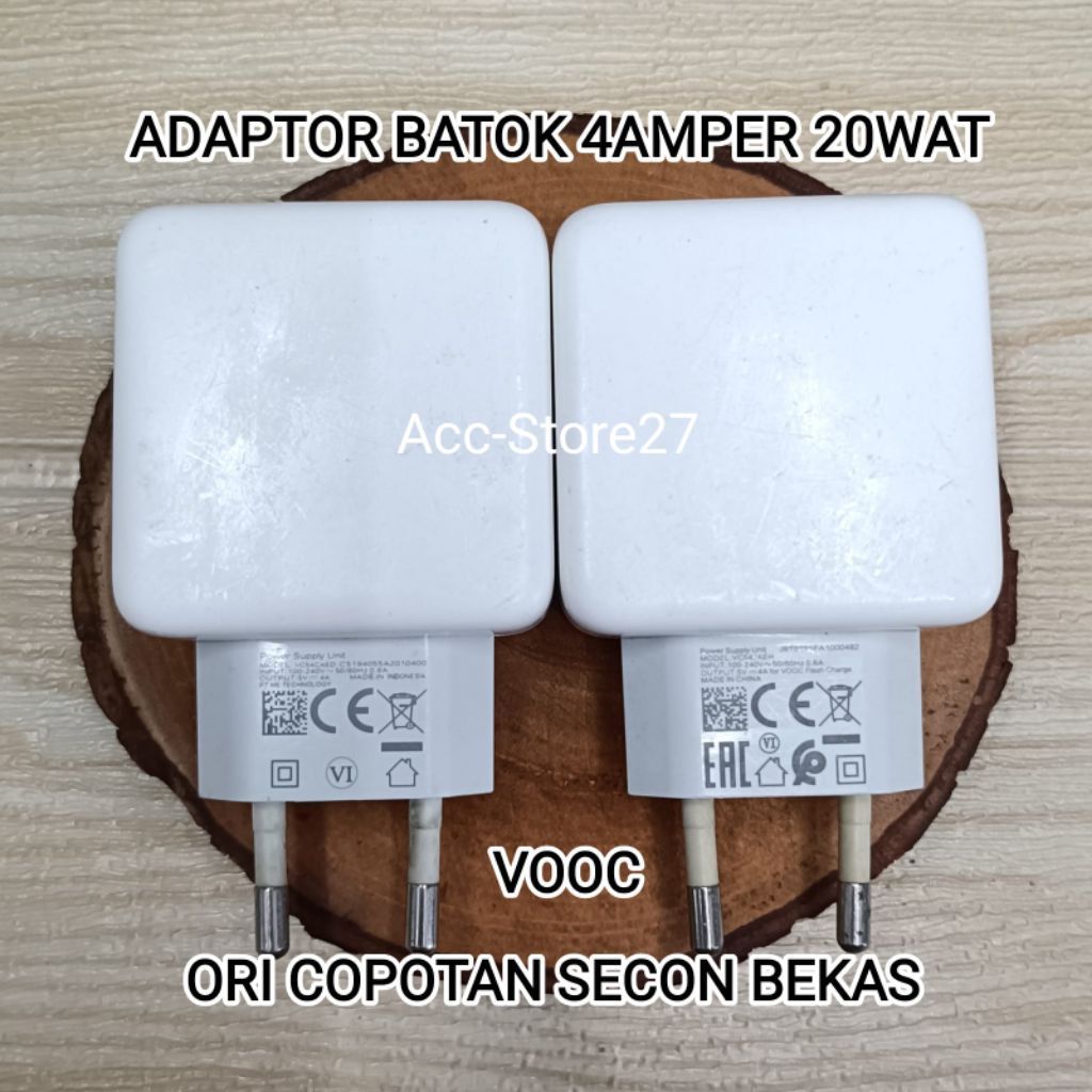 Adaptor ORI Copotan Opo 4A 20Wat VOOC Reno 2/2F/3/A91/F119/F9 Dll Ori Second Jamin 100%