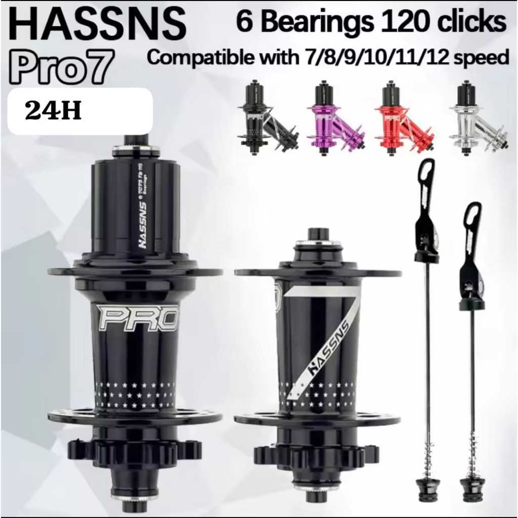 Foto Hassns Pro Hub 7 Freehub non Boost 24H 24 Hole QR 10x135 10x100 6 Pelatuk Six Bolt 6 seal bearing tawon