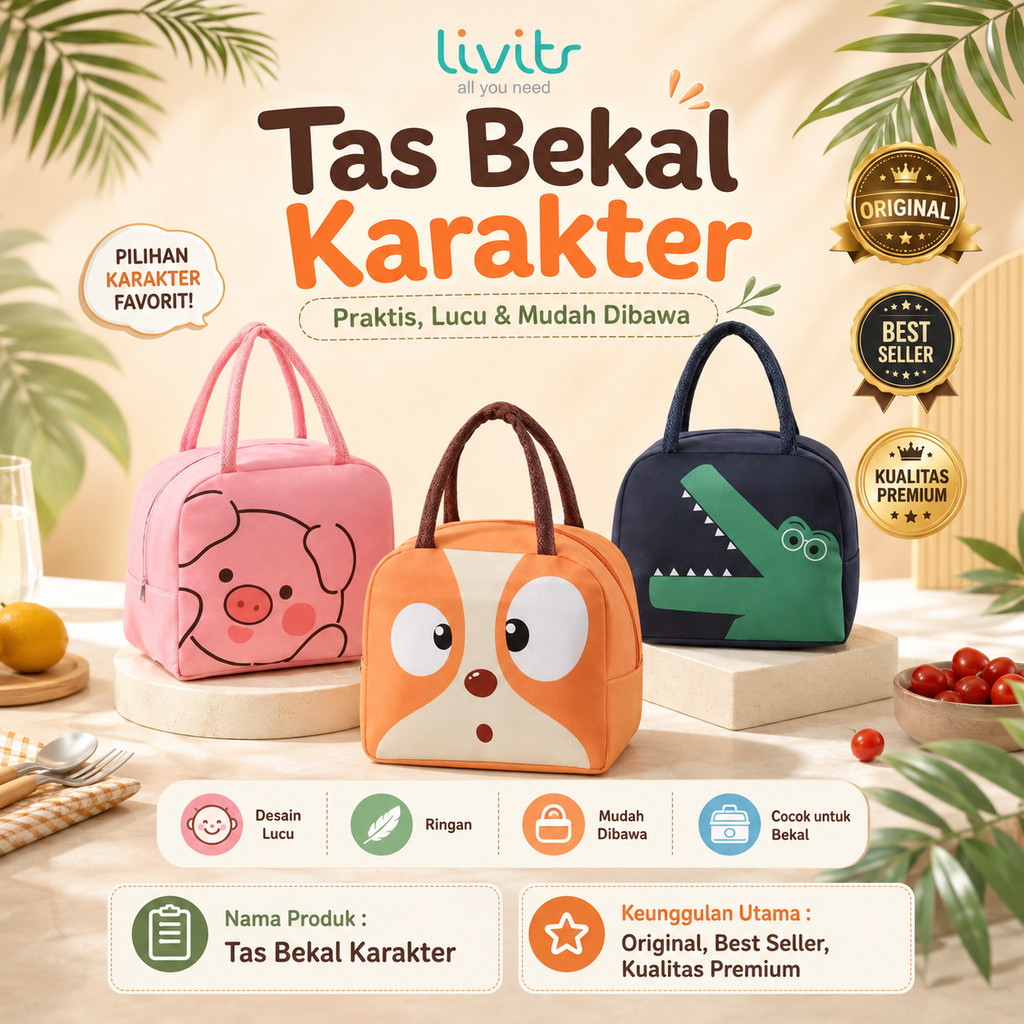 Livits - Tas Bekal Karakter Hewan Lunch Bag Cooler  Thermal bag High Quality Waterproof