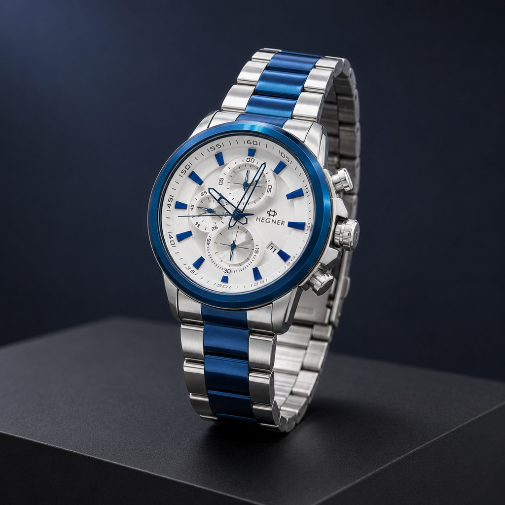 Jam Tangan Pria Hegner HW 5011G-3 Analog CronoGraph Silver Blue