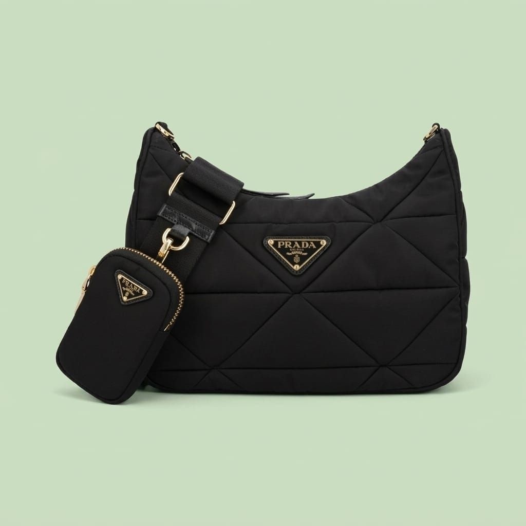 Tas Bahu Empuk Prada Re-Nylon Hitam Ghw 100% ORIGINAL