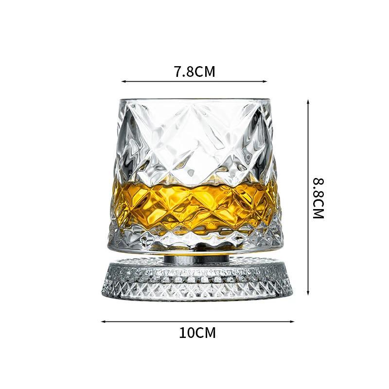 360° Rotatable Spinning Crystal Whiskey Tumbler Stress Relief Old Fashioned Glass for Scotch Spirits