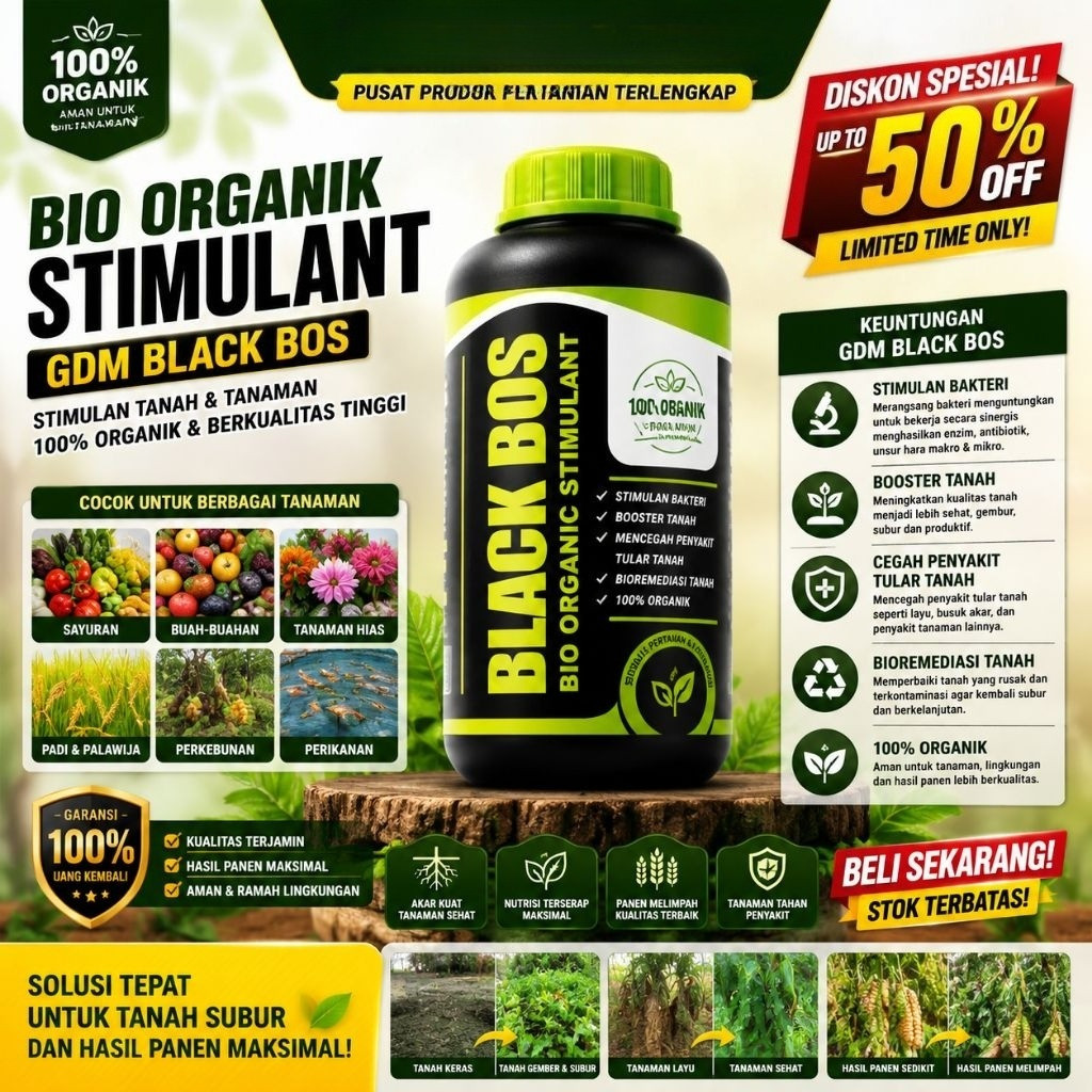 Bio Organic Stimulant GDM Black BOS 1Kg Pupuk Organik Cair Perangsang Akar Booster Tanah Penyubur Ta