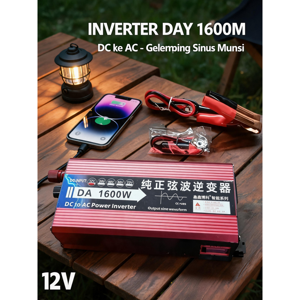 Power Inverter DC Ke AC Power Inverter 1600W Inverter DC 12V To AC 220V Pengubah Arus DC Ke AC Solar