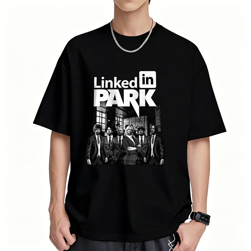 Kaos Pria Wanita LinkedIn Park Hitam Lengan Pendek Cotton Combed Premium Tshirt Casual Streetwear Ou