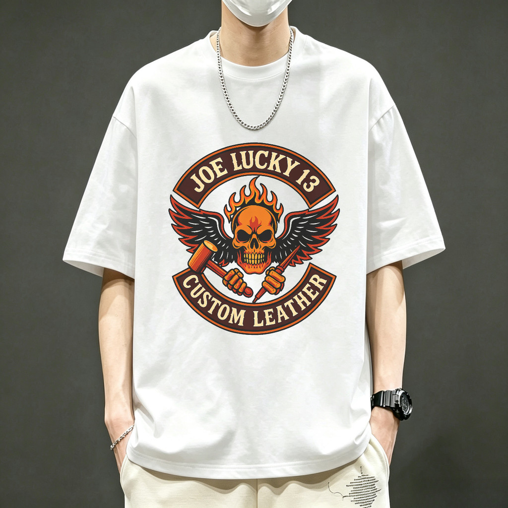 Kaos Pria Kaos Vintage Kaos Band Motif Tengkorak Biker Custom Leather American Style Kaos Lengan Pen
