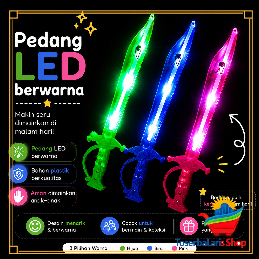 Mainan Anak Pedang Lampu LED Mainan Tongkat Pedang Mainan Pedang Led Lampu Nyala Mainan Anak Pedang 