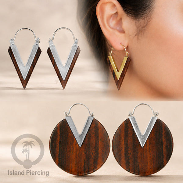 Anting Kuningan dengan kayu Sono Desain polos, Wood &  Brass Earring