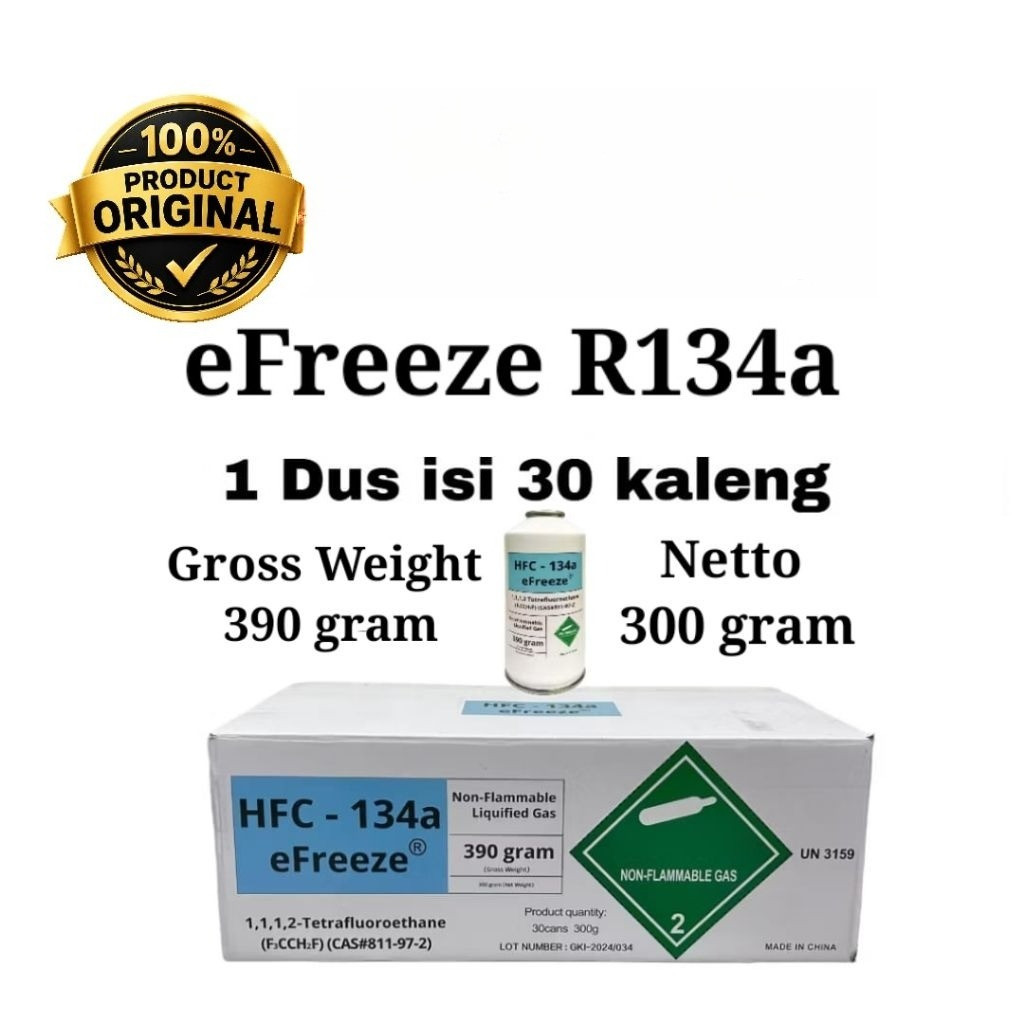 Freon eFreeze R134a 1 DUS isi 30 kaleng 390gr - untuk AC Mobil / AC Kulkas - Netto 300gr