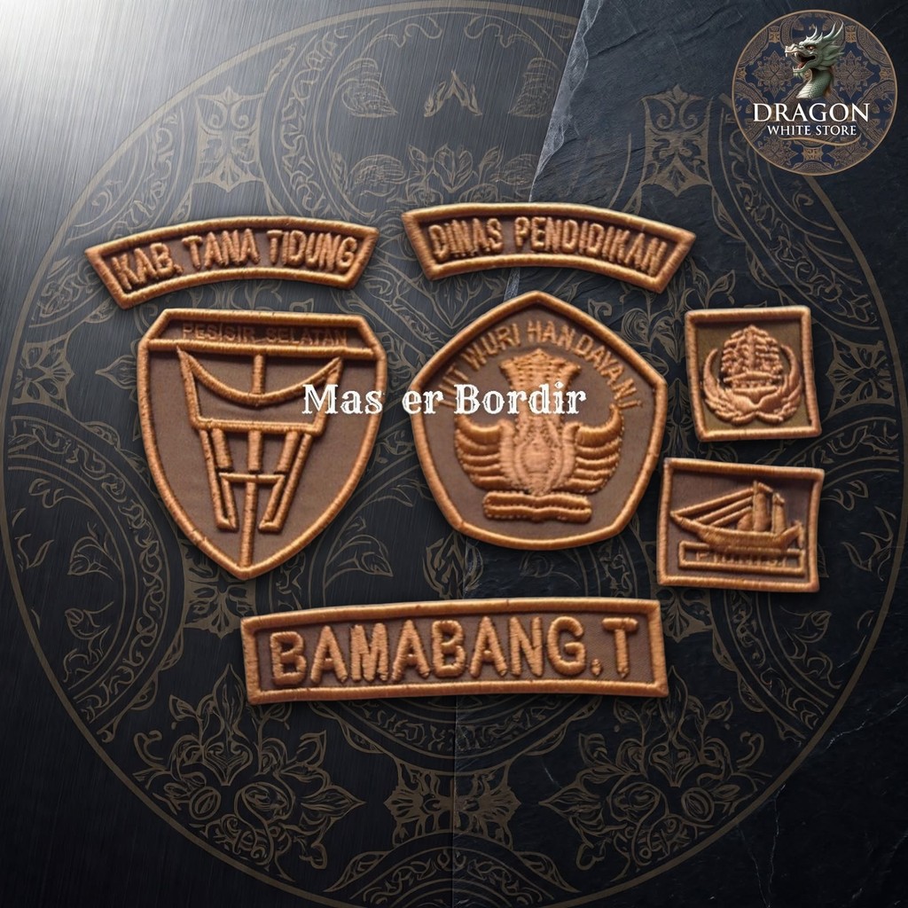 Bordir Timbul Dinas Pendidikan Phinisi 3D Emblem Atribut Seragam Guru Custom Nama Logo Satuan