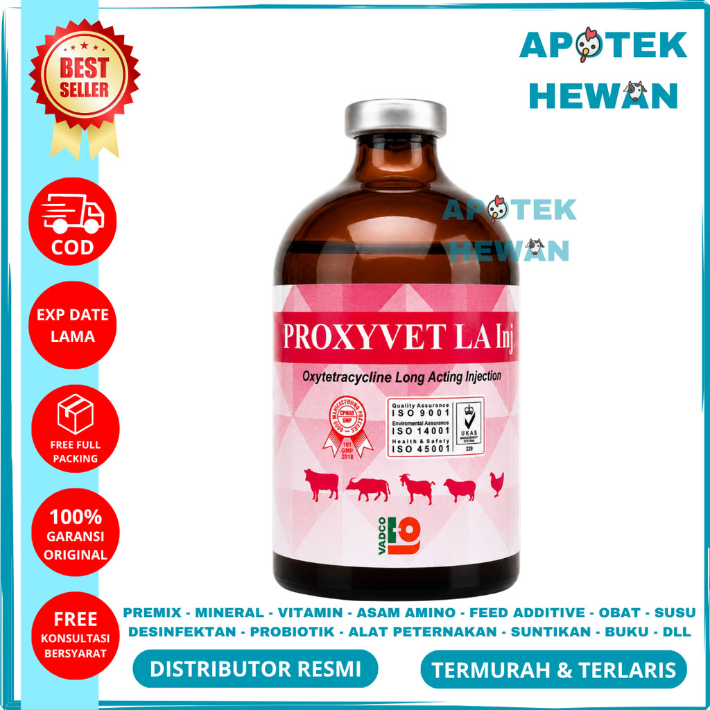 PROXYVET LA 100ML VADCO - Obat Hewan Antibakteri Spektrum Luas Hewan Long Acting Like Vet Oxy LA