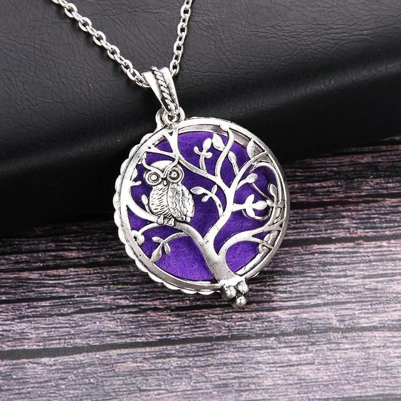 1pc Owl Tree Vintage Aromatherapy Perfume Essential Oils Diffuser Necklace Locket Necklace Pendant D
