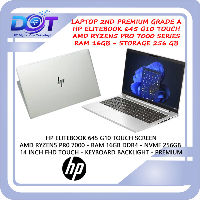 HP ELITEBOOK 645 G10 TOUCH AMD RYZEN5 PRO 7000 Laptop Second Hp Elitebook Amd Ryzen5 7000 Touch 14"