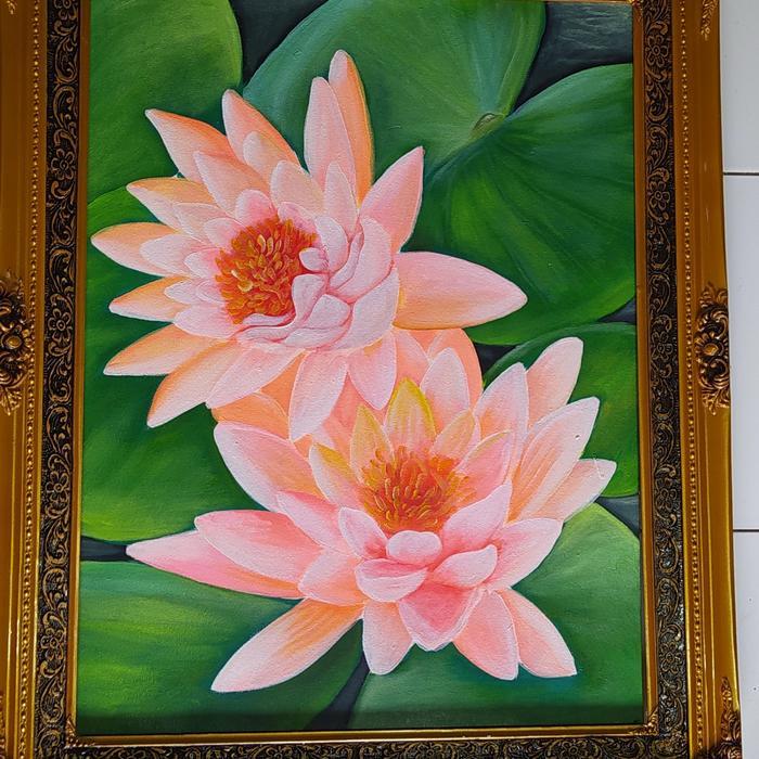 lukisan bunga teratai lotus feng shui - Putih
