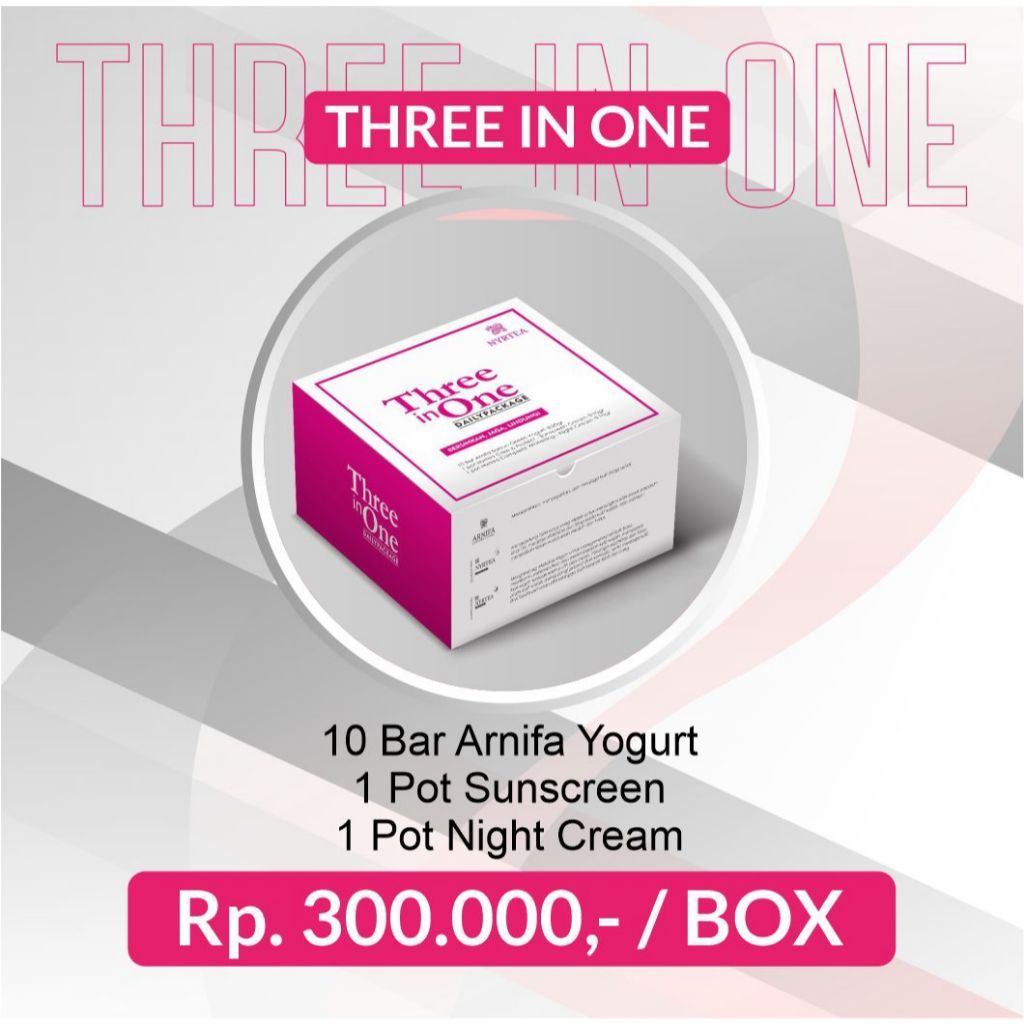 1 Box Three in One Skincare Nyrtea Original – 10 Sabun Arnifa + 1 Sunscreen SPF30 + 1 Night Cream Wh