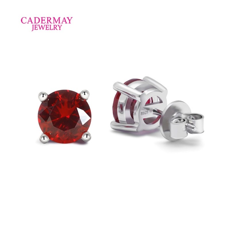 5mm 6.5mm 8mm 9mm Lab Grown Ruby 925 Sterling Silver Earrings Stud Pigeon Blood Ruby Earrings Women 