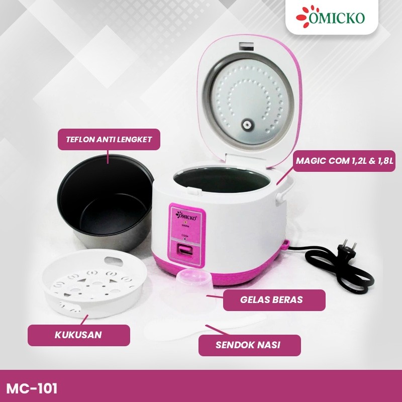 (GS) Magic Com 1,8liter Omicko / Omicko Rice Cooker / Magic Com 1.8 Liter 3 in 1 Bonus Gelas Ukur da