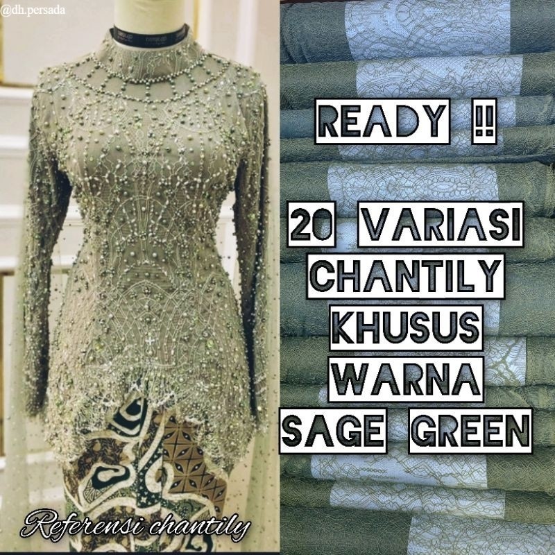 Kain Brokat Chantily Warna Sage Green Hijau Sage