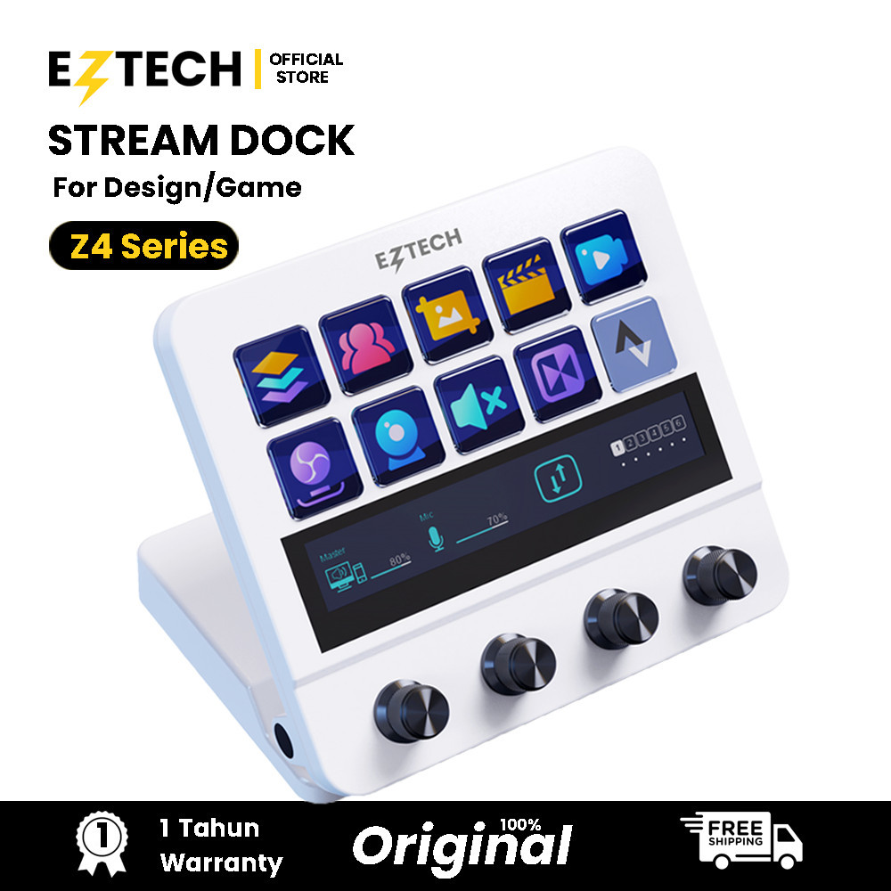 EZTECH  All in One Stream Deck Z1/Z4 Programmable Macropad with Knob + Button - Stream Deck